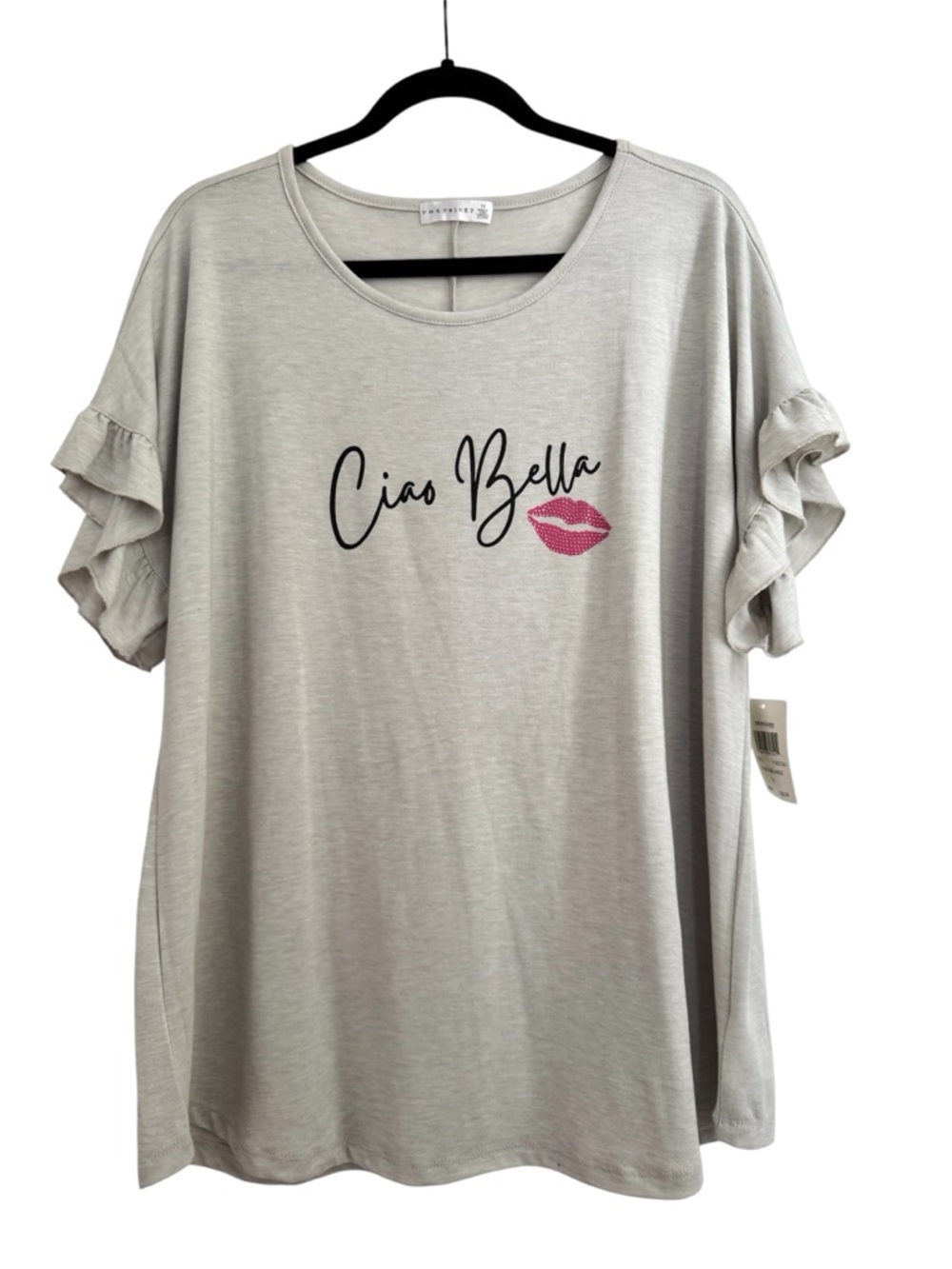 Retrology Ciao Bella Lips Ruffle Sleeve Tee, Size 1X - NWT